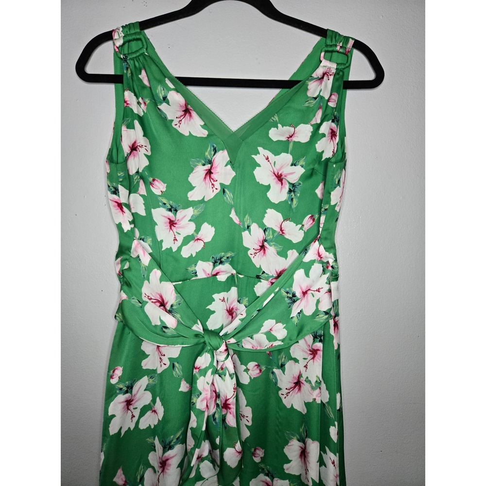 White House Black Market Green Floral Midi Dress Size Petite 6 Tropical Belted - Picture 4 of 11